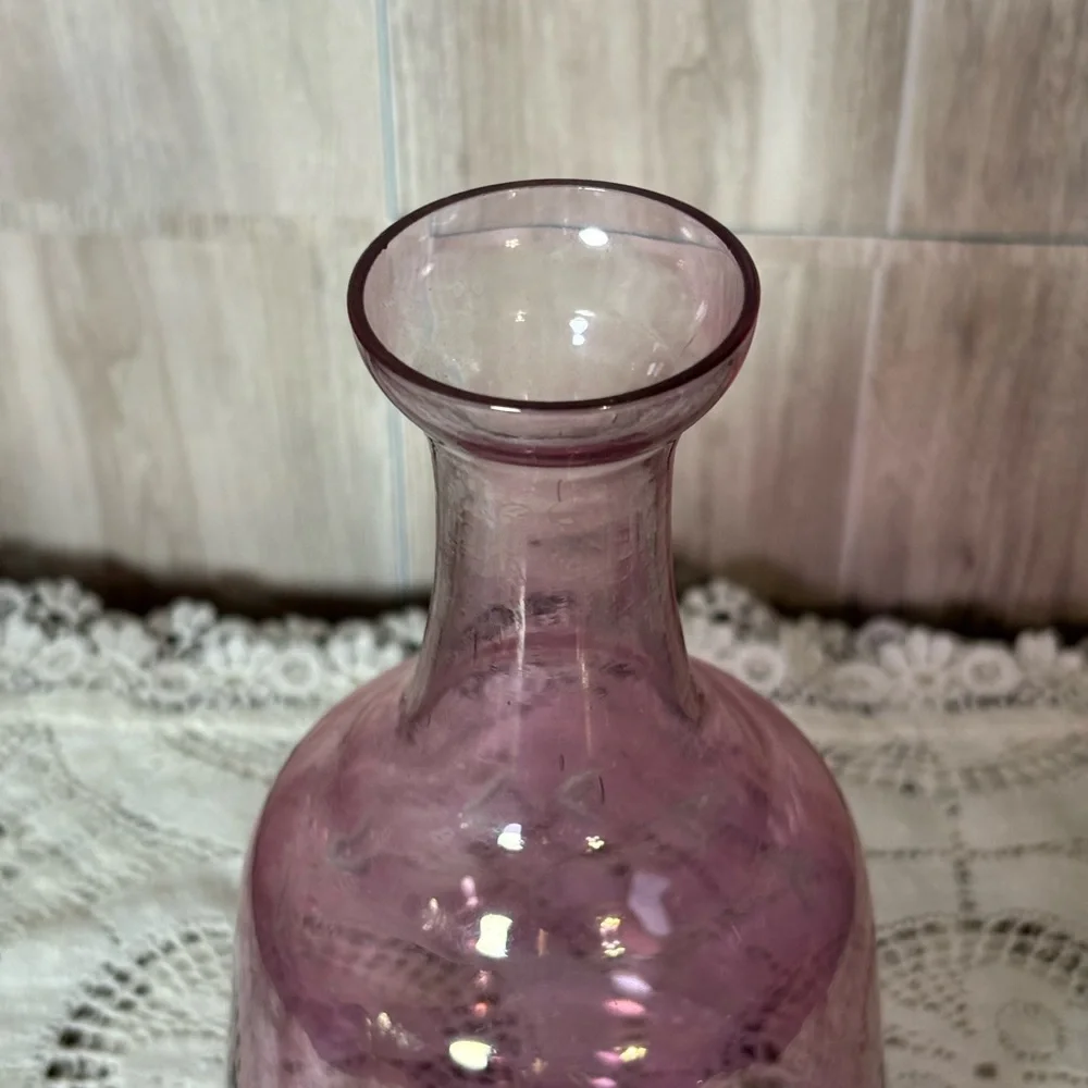 Vintage Cranberry Pink Glass Vase with Etching